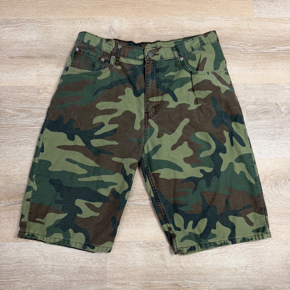 Levi's 569 Camo Shorts Mens 34 Woodland Camouflage Green Brown